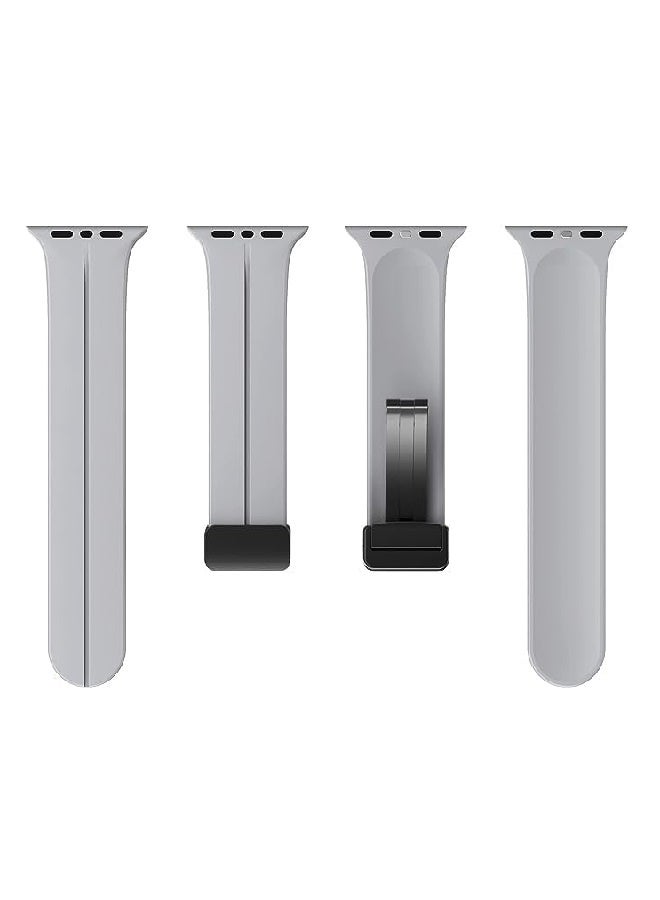 سوار رياضي بديل من السيليكون، أسود اللون، مزود بمشبك مغناطيسي على شكل حرف D، متوفر بمقاسات 42/44/45/49 مم، متوافق مع ساعات Apple Watch من سلسلة SE/11/10/9/8/7/6/5/4/3 - رمادي - Image 4